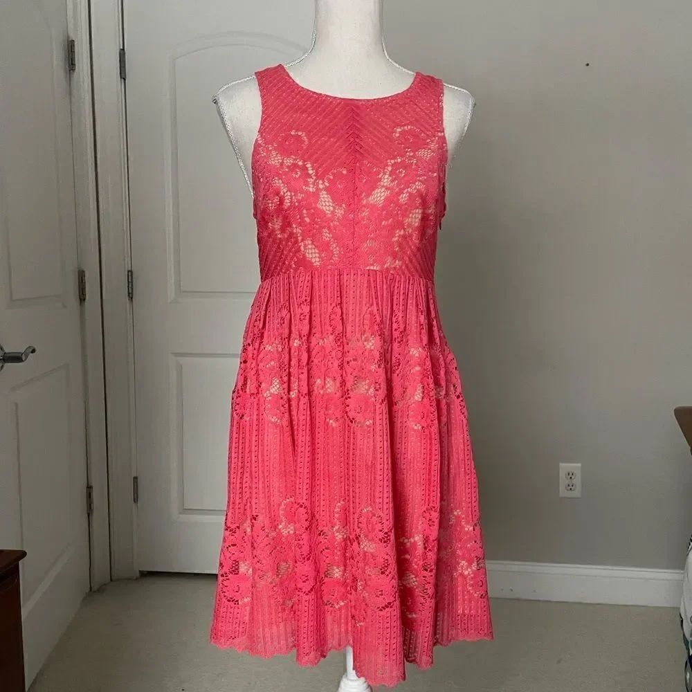 NWOT Free People Rocco Coral Pink Lace Babydoll Dress - Picture 2 of 11